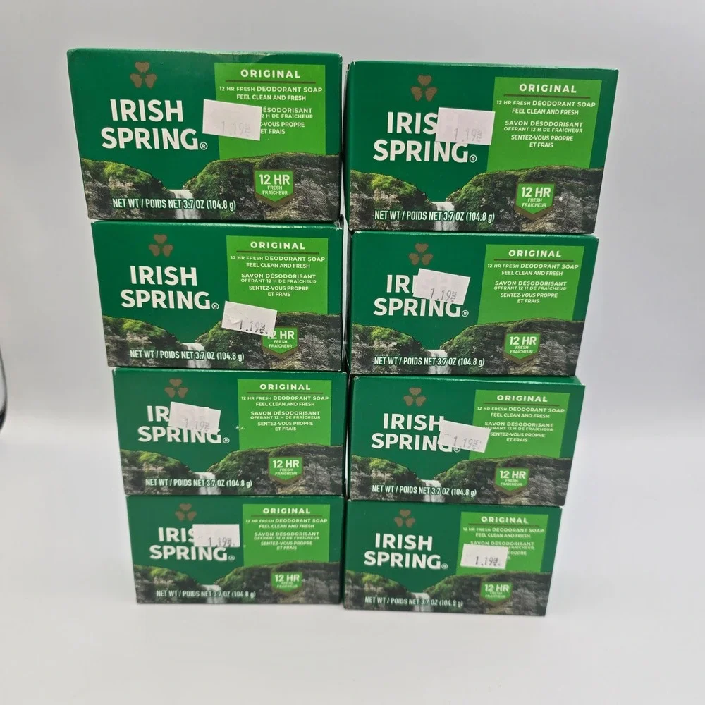 Irish Spring Original Scent Deodorant Bar Soap 12 Hour 3.7oz Lot of 8 NIB